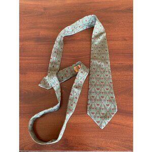 Vintage Hermès Exotic Savannah Giraffes and Palms Print Silk Tie - Turquoise